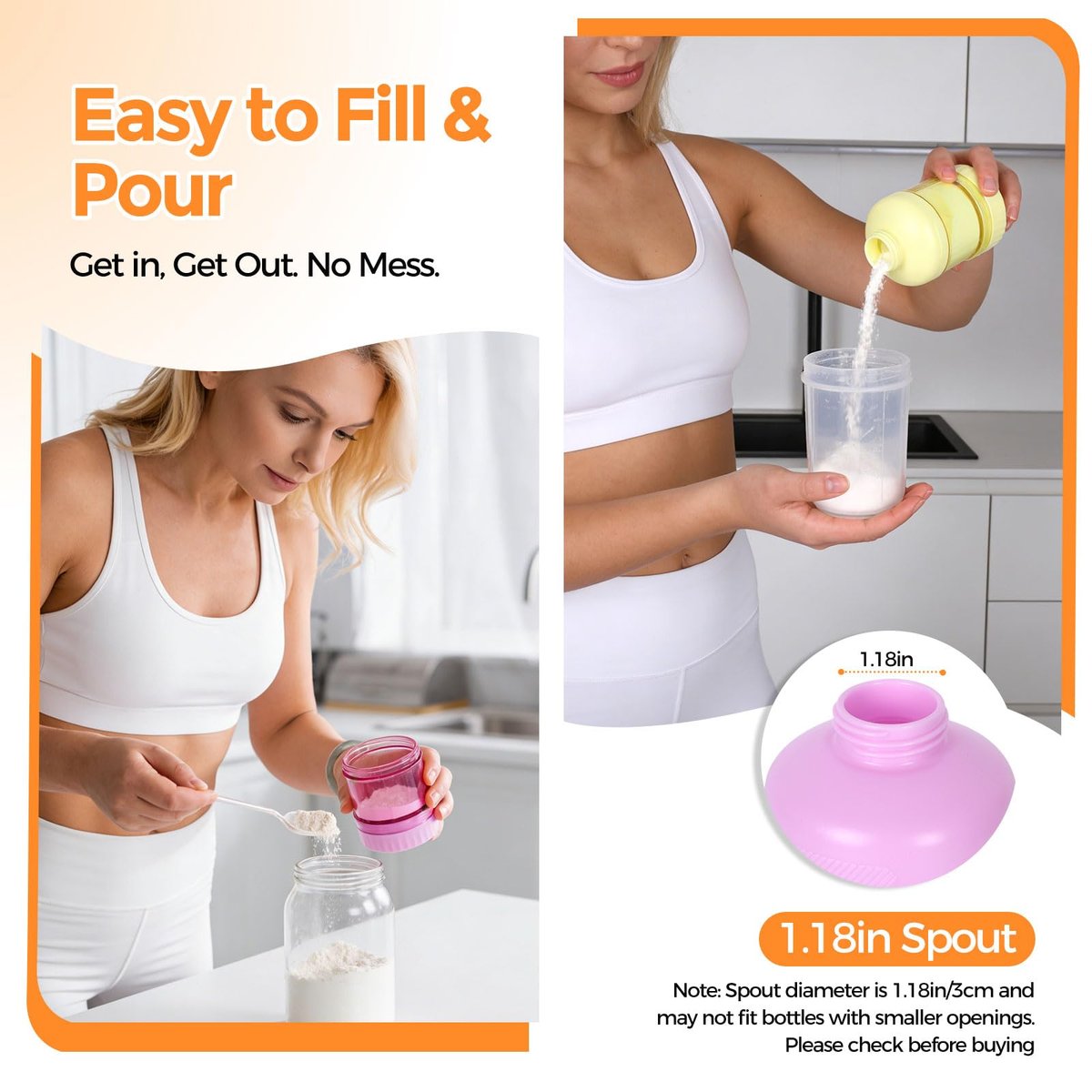 BooMetCheer 2er-Pack Proteinpulver-Behälter zum Mitnehmen mit Schlüsselanhänger & Schlüsselring, große Kapazität, transparent, auslaufsicher, ideal für Workouts, Fitness oder Reisen (Pink & Gelb)