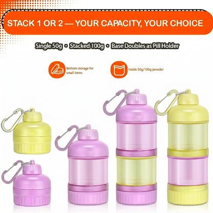 BooMetCheer 2er-Pack Proteinpulver-Behälter zum Mitnehmen mit Schlüsselanhänger & Schlüsselring, große Kapazität, transparent, auslaufsicher, ideal für Workouts, Fitness oder Reisen (Pink & Gelb)