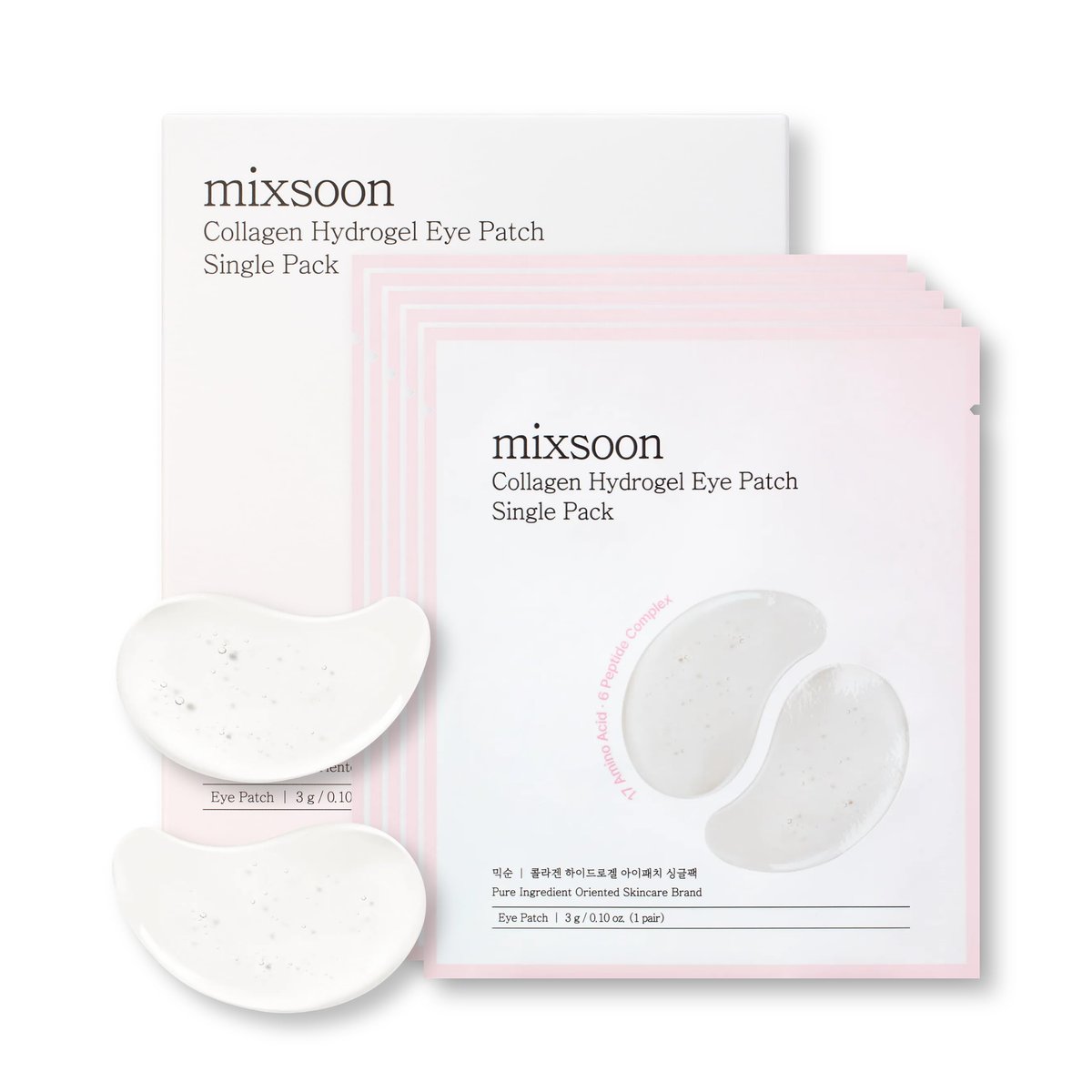 mixsoon Kollagen Hydrogel Augenpflaster – Reisegröße, 5 Paar, feuchtigkeitsspendende Gel-Augenmaske mit Kollagen, Peptiden und Aminosäuren für die Augenpflege