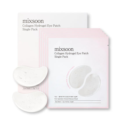 mixsoon Kollagen Hydrogel Augenpflaster – Reisegröße, 5 Paar, feuchtigkeitsspendende Gel-Augenmaske mit Kollagen, Peptiden und Aminosäuren für die Augenpflege
