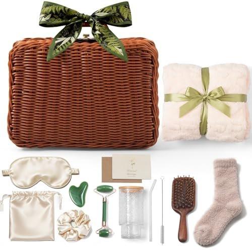 14-teiliges Vintage Selbstpflege-Geschenkset für Frauen – Entspannendes Spa-Paket mit Decke, Glasbecher, Geburtstagsgeschenk für Mama, Ehefrau, Schwester, beste Freundin
