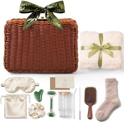 14-teiliges Vintage Selbstpflege-Geschenkset für Frauen – Entspannendes Spa-Paket mit Decke, Glasbecher, Geburtstagsgeschenk für Mama, Ehefrau, Schwester, beste Freundin