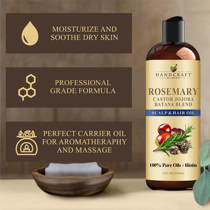 Handcraft Blends Rosmarinöl für Haare 8 Fl Oz | Nährendes Haaröl | 100% Rein und Natürlich | Rosmarin, Rizinus, Jojoba und Batana Öle & Biotin | Trägeröl