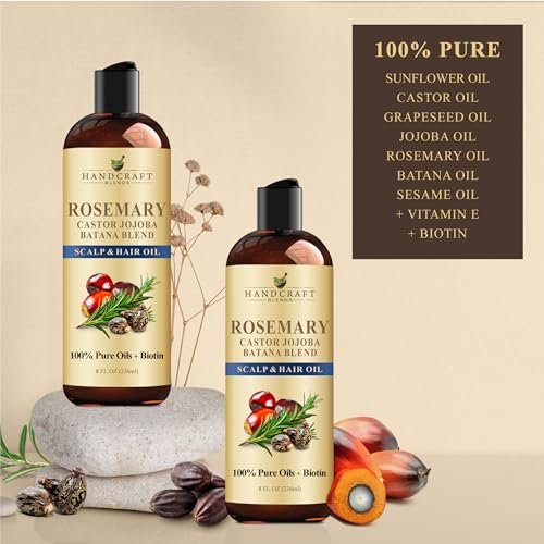 Handcraft Blends Rosmarinöl für Haare 8 Fl Oz | Nährendes Haaröl | 100% Rein und Natürlich | Rosmarin, Rizinus, Jojoba und Batana Öle & Biotin | Trägeröl