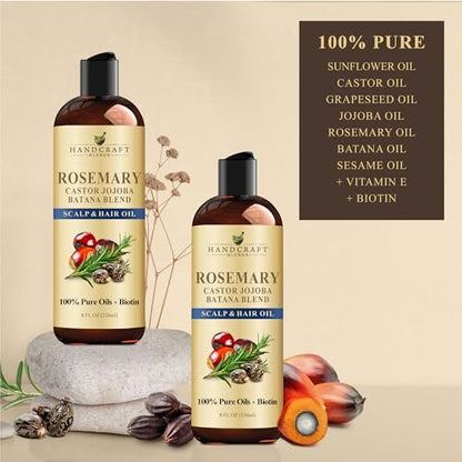 Handcraft Blends Rosmarinöl für Haare 8 Fl Oz | Nährendes Haaröl | 100% Rein und Natürlich | Rosmarin, Rizinus, Jojoba und Batana Öle & Biotin | Trägeröl