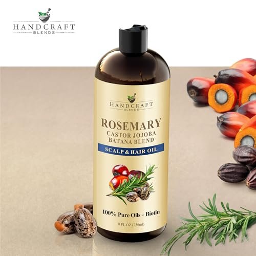Handcraft Blends Rosmarinöl für Haare 8 Fl Oz | Nährendes Haaröl | 100% Rein und Natürlich | Rosmarin, Rizinus, Jojoba und Batana Öle & Biotin | Trägeröl