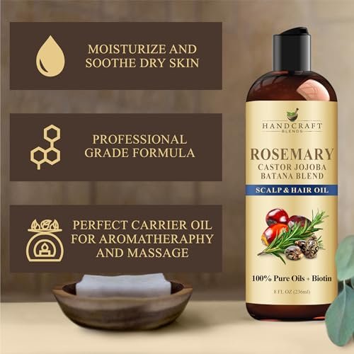 Handcraft Blends Rosmarinöl für Haare 8 Fl Oz | Nährendes Haaröl | 100% Rein und Natürlich | Rosmarin, Rizinus, Jojoba und Batana Öle & Biotin | Trägeröl