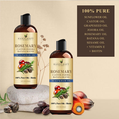 Handcraft Blends Rosmarinöl für Haare 8 Fl Oz | Nährendes Haaröl | 100% Rein und Natürlich | Rosmarin, Rizinus, Jojoba und Batana Öle & Biotin | Trägeröl