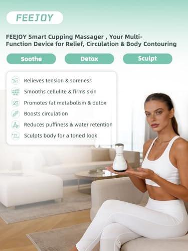 FEEJOY Elektrischer Lymphdrainage-Massager mit Pulstherapie & Wärme – 12-stufiges Schröpfmassagegerät zur Reduzierung von Cellulite, Körperformung, Tiefengewebs-Schmerzlinderung & Muskelregeneration, Weiß