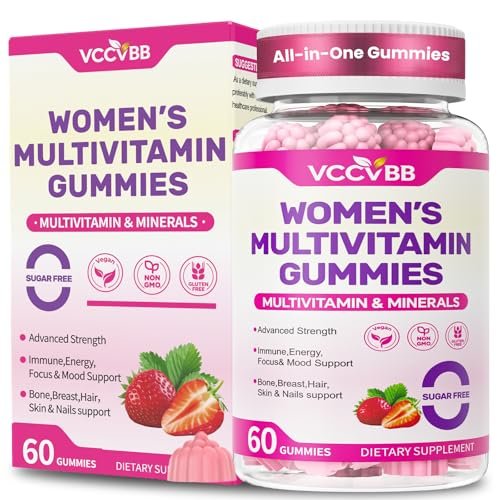 VCCVBB All-in-One Multivitamin-Gummis für Frauen mit komplettem Vitamin- und Mineralstoffkomplex, Kräutermischungen für Energie, allgemeine Gesundheit, hochwirksam für Haare, Haut und Nägel, Erdbeergeschmack, 60 Stück