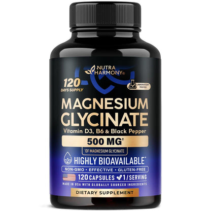 Magnesium Glycinat 500 mg – Chelatkomplex mit hoher Bioverfügbarkeit – Unterstützt Schlaf, Muskeln & Herzgesundheit – für Frauen & Männer – Laborgeprüft & Nicht-GVO – 120 Kapseln