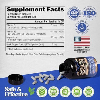 Magnesium Glycinat 500 mg – Chelatkomplex mit hoher Bioverfügbarkeit – Unterstützt Schlaf, Muskeln & Herzgesundheit – für Frauen & Männer – Laborgeprüft & Nicht-GVO – 120 Kapseln