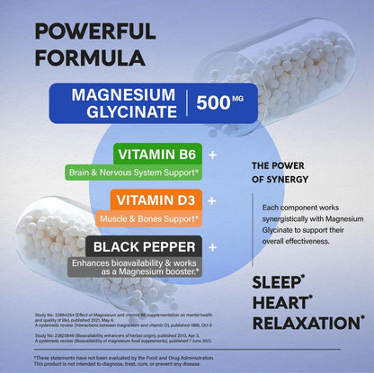 Magnesium Glycinat 500 mg – Chelatkomplex mit hoher Bioverfügbarkeit – Unterstützt Schlaf, Muskeln & Herzgesundheit – für Frauen & Männer – Laborgeprüft & Nicht-GVO – 120 Kapseln