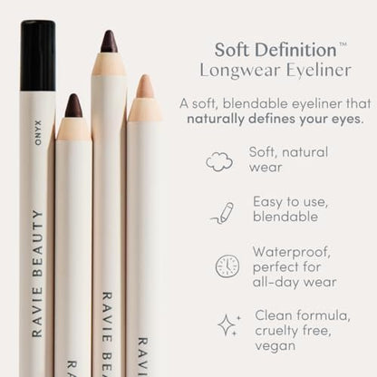 Ravie Beauty Soft Definition Longwear Eyeliner Pencil – Farbe Umber (Erdiges Braun) – Wasserfest, wischfest, natürlich – vegan & tierversuchsfrei