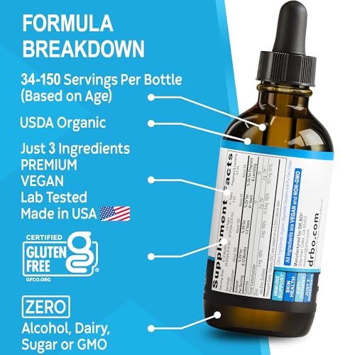 DR. BO Bio-Zink-Tropfen flüssig, organisches ionisches Zink, vegan, für Kinder, Erwachsene, Frauen & Männer, 118 ml (4 oz)