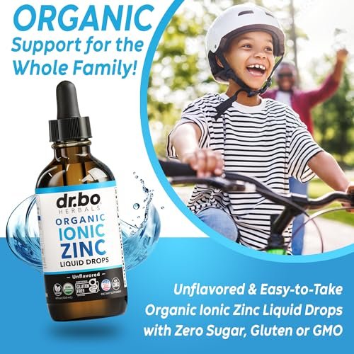 DR. BO Bio-Zink-Tropfen flüssig, organisches ionisches Zink, vegan, für Kinder, Erwachsene, Frauen & Männer, 118 ml (4 oz)