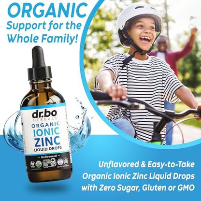 DR. BO Bio-Zink-Tropfen flüssig, organisches ionisches Zink, vegan, für Kinder, Erwachsene, Frauen & Männer, 118 ml (4 oz)