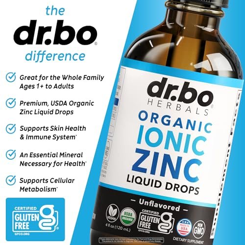 DR. BO Bio-Zink-Tropfen flüssig, organisches ionisches Zink, vegan, für Kinder, Erwachsene, Frauen & Männer, 118 ml (4 oz)
