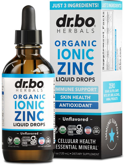 DR. BO Bio-Zink-Tropfen flüssig, organisches ionisches Zink, vegan, für Kinder, Erwachsene, Frauen & Männer, 118 ml (4 oz)