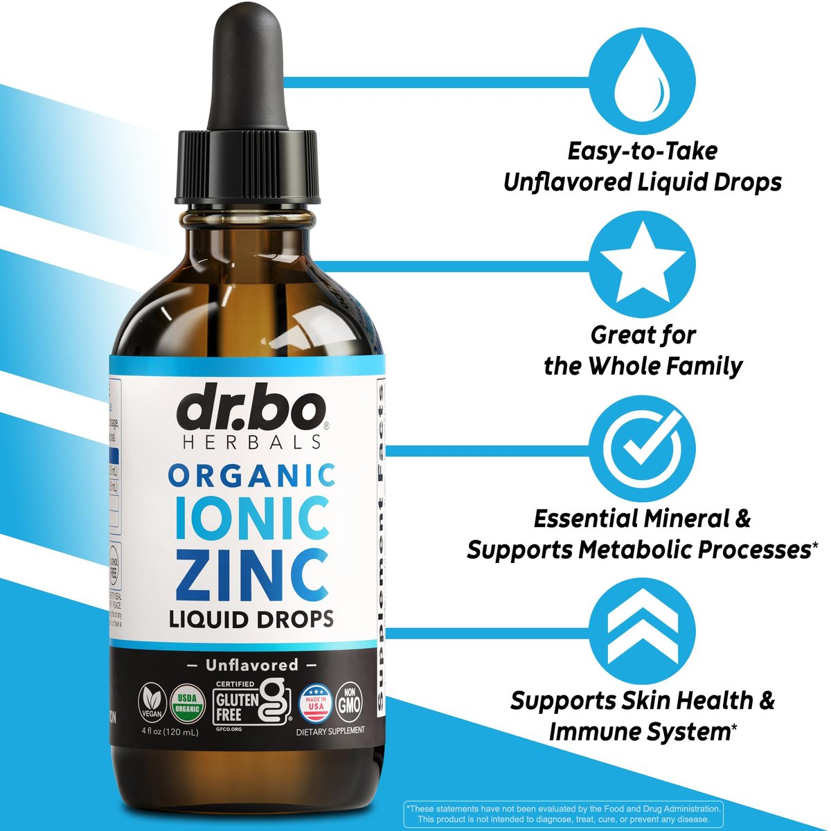DR. BO Bio-Zink-Tropfen flüssig, organisches ionisches Zink, vegan, für Kinder, Erwachsene, Frauen & Männer, 118 ml (4 oz)