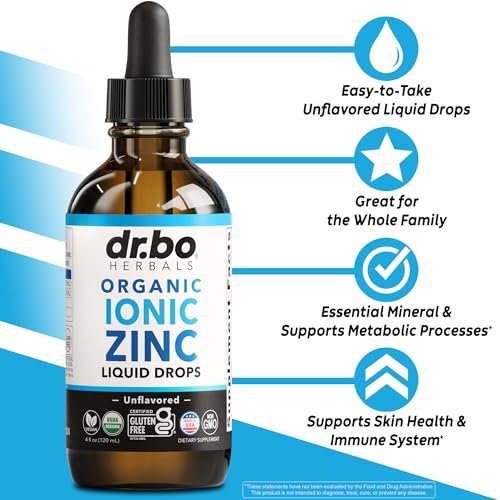 DR. BO Bio-Zink-Tropfen flüssig, organisches ionisches Zink, vegan, für Kinder, Erwachsene, Frauen & Männer, 118 ml (4 oz)