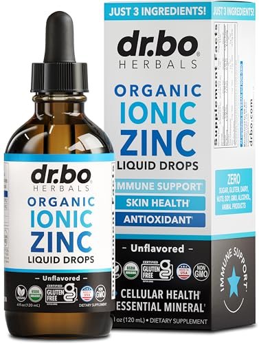 DR. BO Bio-Zink-Tropfen flüssig, organisches ionisches Zink, vegan, für Kinder, Erwachsene, Frauen & Männer, 118 ml (4 oz)