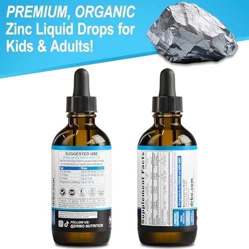 DR. BO Bio-Zink-Tropfen flüssig, organisches ionisches Zink, vegan, für Kinder, Erwachsene, Frauen & Männer, 118 ml (4 oz)