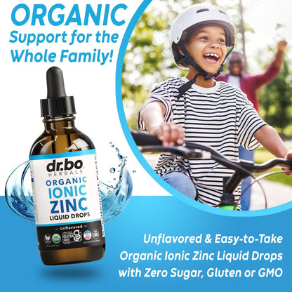 DR. BO Bio-Zink-Tropfen flüssig, organisches ionisches Zink, vegan, für Kinder, Erwachsene, Frauen & Männer, 118 ml (4 oz)