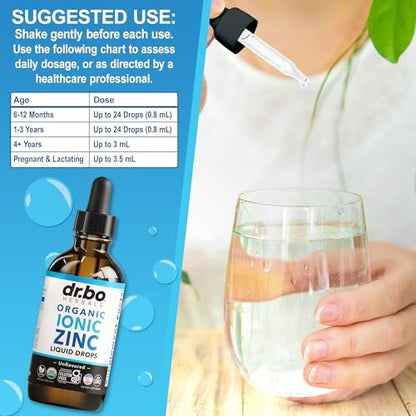 DR. BO Bio-Zink-Tropfen flüssig, organisches ionisches Zink, vegan, für Kinder, Erwachsene, Frauen & Männer, 118 ml (4 oz)