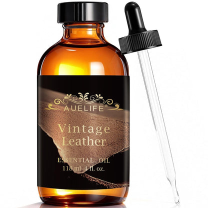 Auelife Vintage Leather 4oz Männliches Duftöl – Lang anhaltendes ätherisches Öl für Diffuser, Kerzen- & Seifenherstellung – Perfektes Geschenk für Männer zum Vatertag & Geburtstag