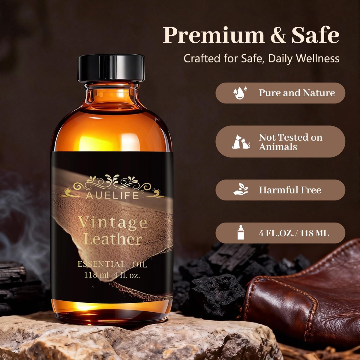 Auelife Vintage Leather 4oz Männliches Duftöl – Lang anhaltendes ätherisches Öl für Diffuser, Kerzen- & Seifenherstellung – Perfektes Geschenk für Männer zum Vatertag & Geburtstag