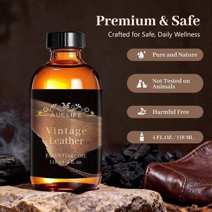 Auelife Vintage Leather 4oz Männliches Duftöl – Lang anhaltendes ätherisches Öl für Diffuser, Kerzen- & Seifenherstellung – Perfektes Geschenk für Männer zum Vatertag & Geburtstag