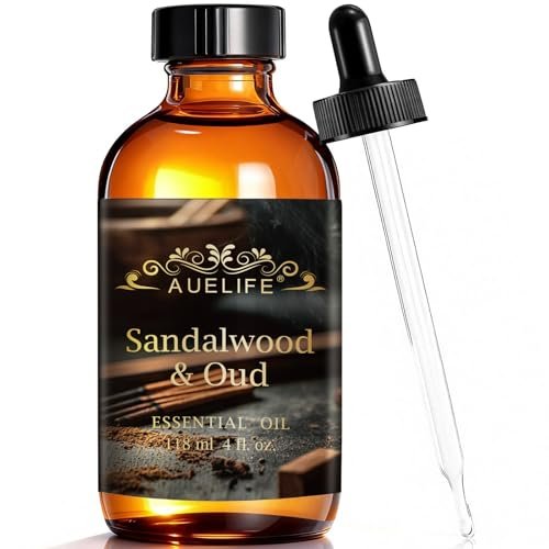 Auelife 4oz Sandelholz & Oud Ätherisches Öl für Diffuser – Holziger Duft für Kerzen- und Seifenherstellung, Geschenk für Männer