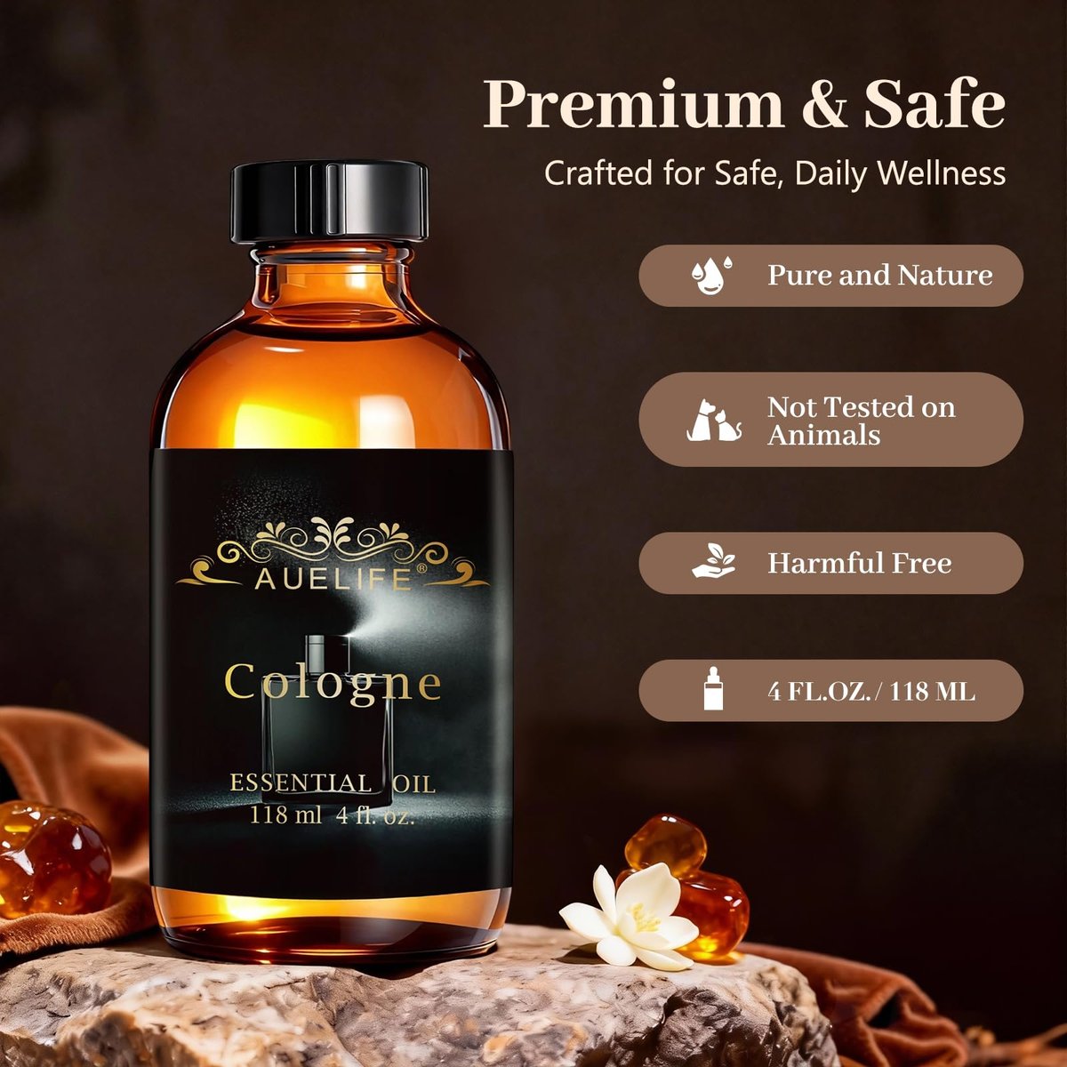 Auelife 4oz Cologne Ätherisches Öl für Diffuser – Herrenduft für Aromatherapie, Kerzenherstellung, Seifenherstellung – Vatertags- und Geburtstagsgeschenk für Männer, 118 ml