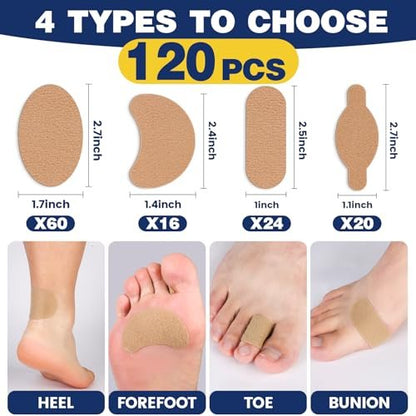 120er-Pack Moleskin-Streifen mit Klebstoff - Blasenprävention-Pads für Fersen, Schuhe und Füße - Beige