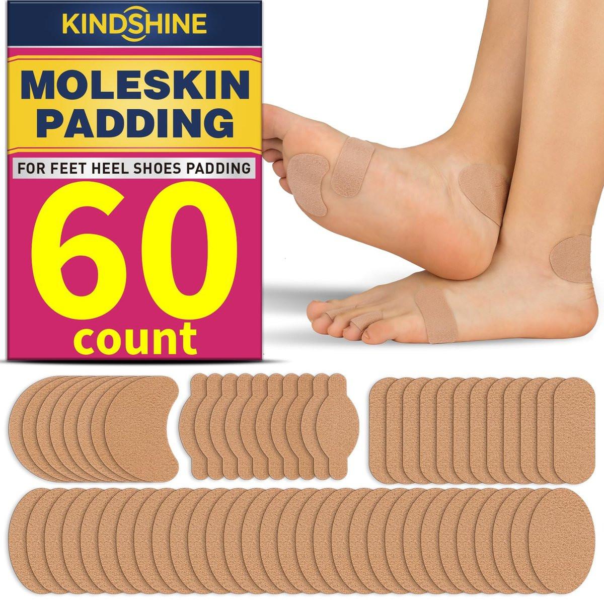 KINDSHINE 60er Pack Moleskin-Streifen mit klebenden Blasenpflastern – Molke-Hautband für Ferse, Schuhe und Polsterung, Beige