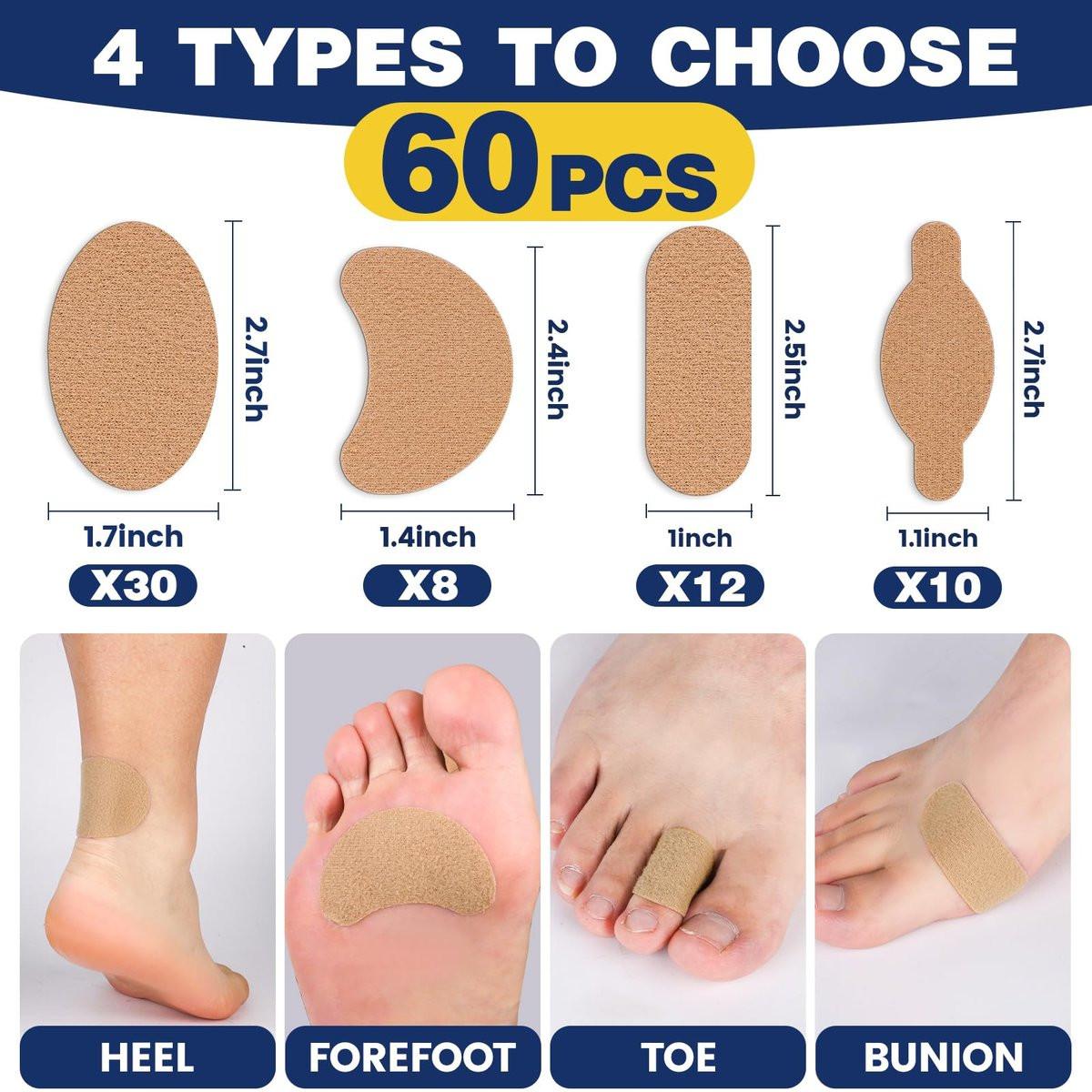 KINDSHINE 60er Pack Moleskin-Streifen mit klebenden Blasenpflastern – Molke-Hautband für Ferse, Schuhe und Polsterung, Beige