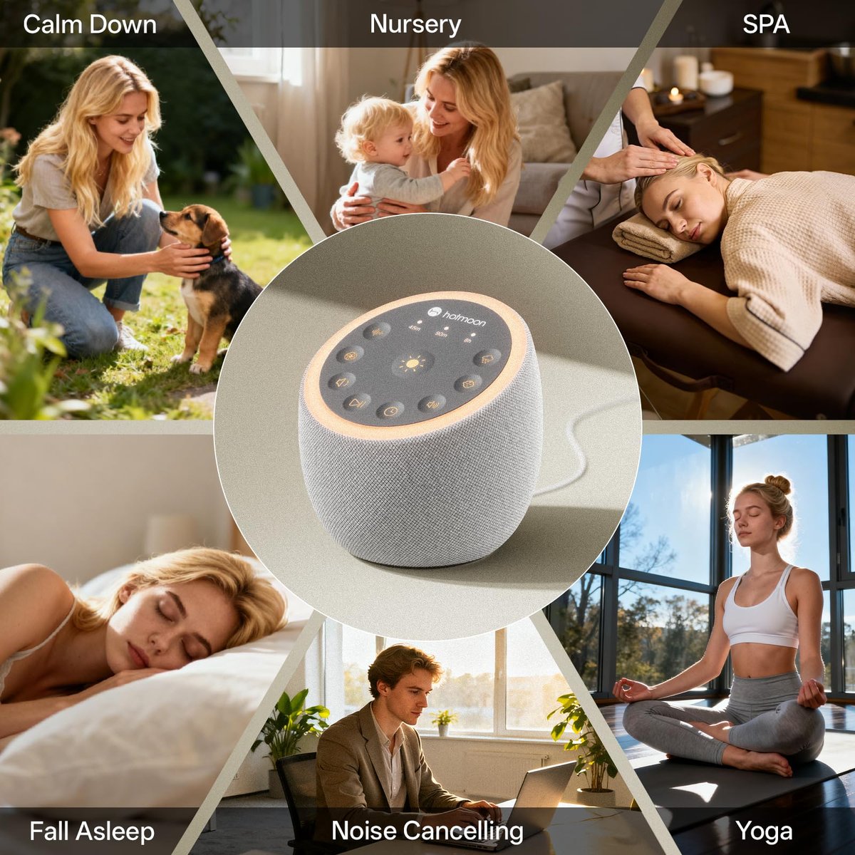 Hotmoon Cocoon 2 Weißes Rauschen Soundmaschine für Schlaf, 40 beruhigende Klänge, 8 Nachtlichter, Timer, für Erwachsene, Büro, Privatsphäre, Plug-in