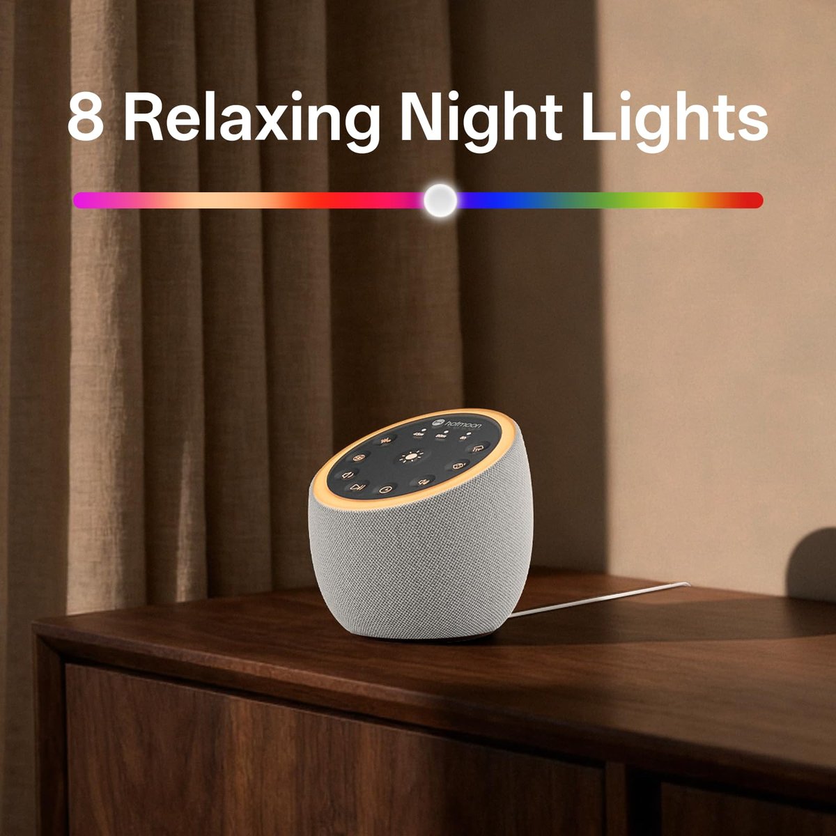 Hotmoon Cocoon 2 Weißes Rauschen Soundmaschine für Schlaf, 40 beruhigende Klänge, 8 Nachtlichter, Timer, für Erwachsene, Büro, Privatsphäre, Plug-in