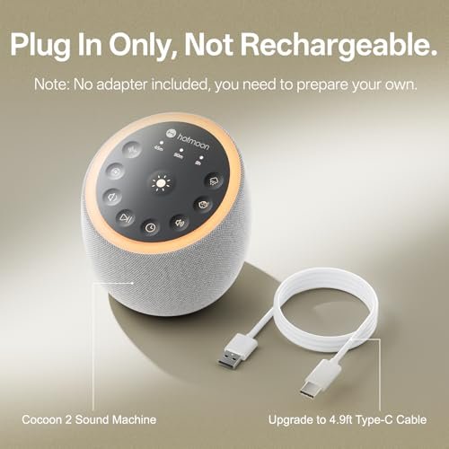 Hotmoon Cocoon 2 Weißes Rauschen Soundmaschine für Schlaf, 40 beruhigende Klänge, 8 Nachtlichter, Timer, für Erwachsene, Büro, Privatsphäre, Plug-in