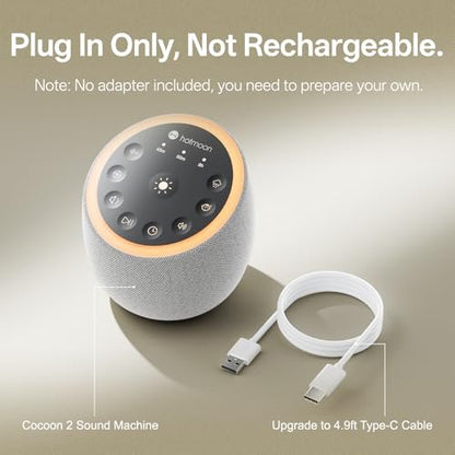 Hotmoon Cocoon 2 Weißes Rauschen Soundmaschine für Schlaf, 40 beruhigende Klänge, 8 Nachtlichter, Timer, für Erwachsene, Büro, Privatsphäre, Plug-in