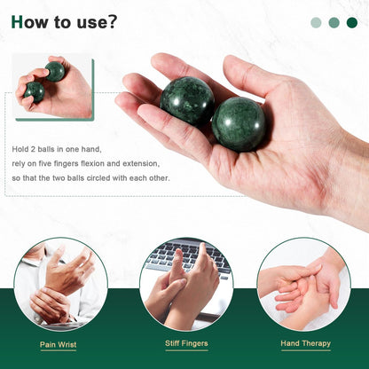 Learay 2 Stück Baoding Bälle, Handtherapie Bälle für Entspannung, Chinesische Gesundheits-Übungsmassagebälle mit Aufbewahrungstasche für Stressabbau (Grün/4 cm)