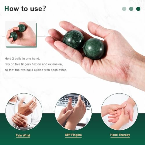 Learay 2 Stück Baoding Bälle, Handtherapie Bälle für Entspannung, Chinesische Gesundheits-Übungsmassagebälle mit Aufbewahrungstasche für Stressabbau (Grün/4 cm)