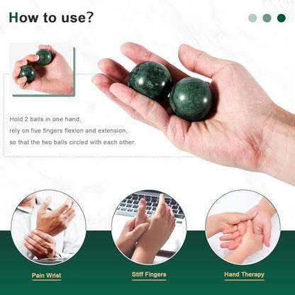 Learay 2 Stück Baoding Bälle, Handtherapie Bälle für Entspannung, Chinesische Gesundheits-Übungsmassagebälle mit Aufbewahrungstasche für Stressabbau (Grün/4 cm)