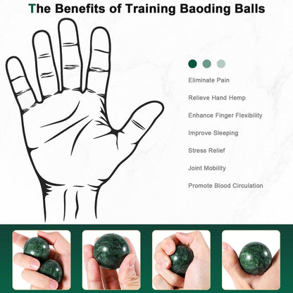 Learay 2 Stück Baoding Bälle, Handtherapie Bälle für Entspannung, Chinesische Gesundheits-Übungsmassagebälle mit Aufbewahrungstasche für Stressabbau (Grün/4 cm)