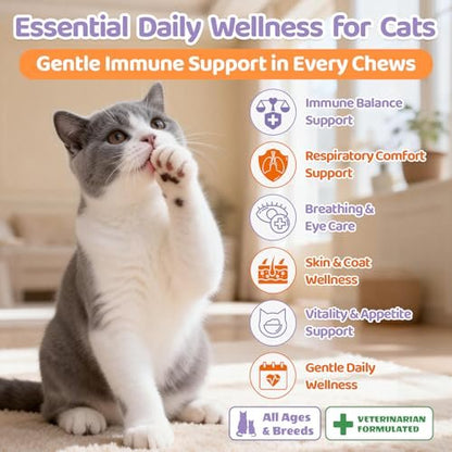 Lysin für Katzen, 500 Stück Immununterstützung Kaustücke, L-Lysin Ergänzung mit Kolostrum, Omega-3, lindert Niesen, laufende Nase & obere Atemwege, knusprig & cremig, Huhn-Krill-Geschmack