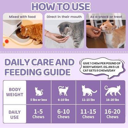 Lysin für Katzen, 500 Stück Immununterstützung Kaustücke, L-Lysin Ergänzung mit Kolostrum, Omega-3, lindert Niesen, laufende Nase & obere Atemwege, knusprig & cremig, Huhn-Krill-Geschmack