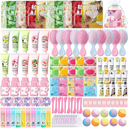 130-teiliges Spa-Party-Set für Frauen: Gesichtsmasken, Handcreme, Lippenbalsam, Lip Mask, Augenpads, Haarbürste, Fußbomben – Perfekt für Geburtstage und Übernachtungspartys