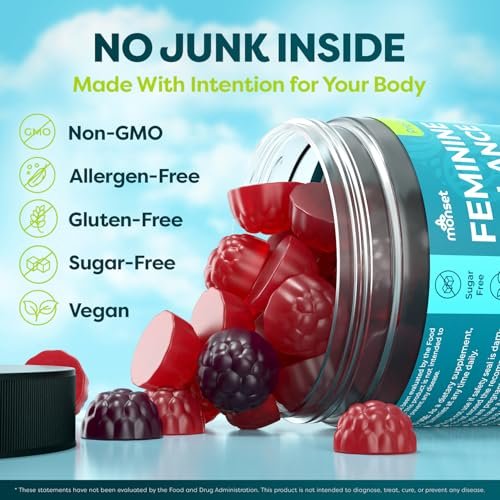 MONSET Feminine Balance Gummies für Frauen – Vaginale Probiotika für pH-Gleichgewicht & Geruchskontrolle – 60 Stück Präbiotika und Probiotika für Frauen – Beerengeschmack