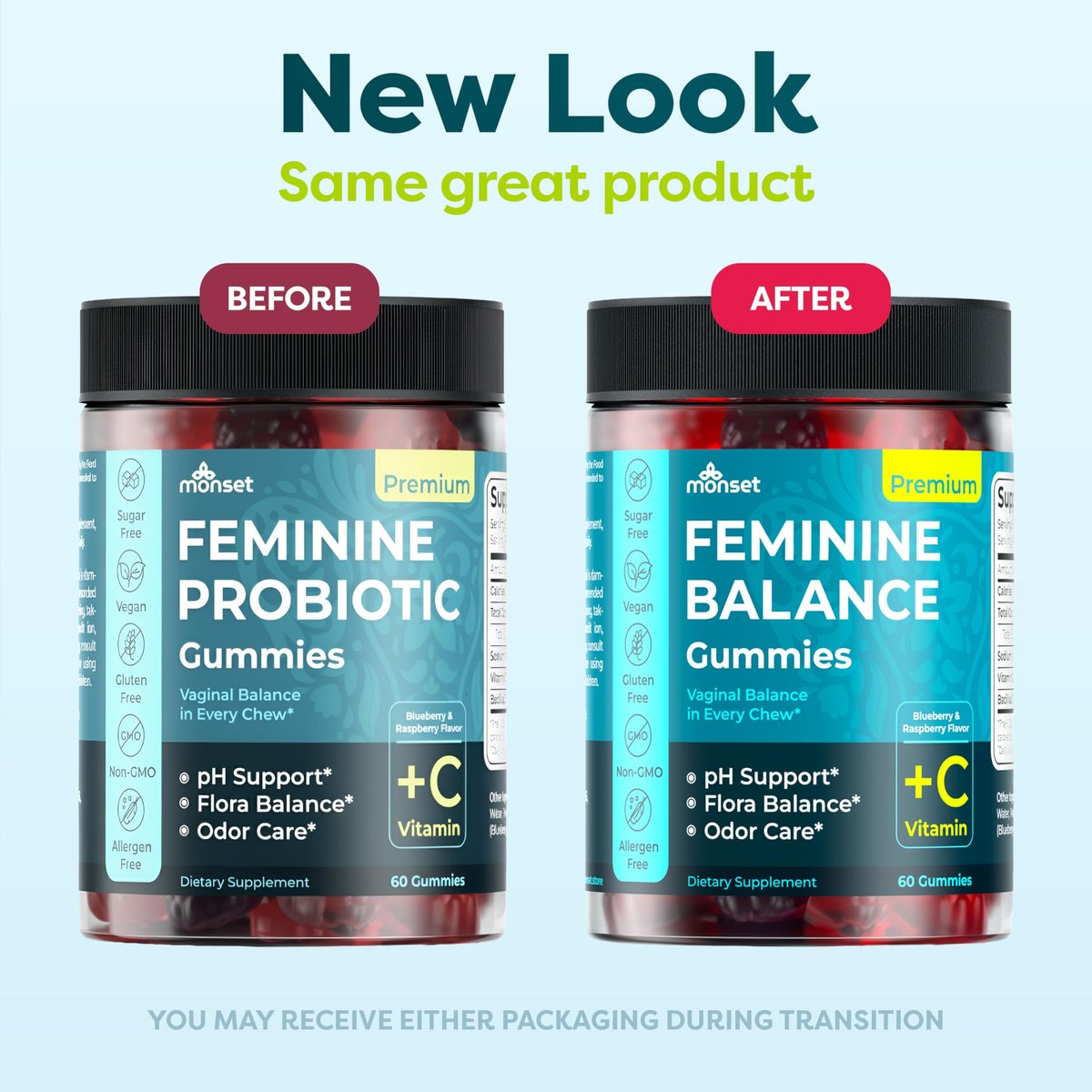 MONSET Feminine Balance Gummies für Frauen – Vaginale Probiotika für pH-Gleichgewicht & Geruchskontrolle – 60 Stück Präbiotika und Probiotika für Frauen – Beerengeschmack